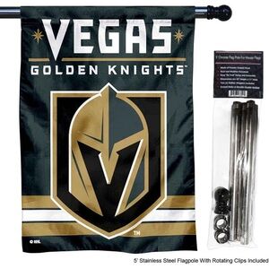 🔥Vegas Golden Knights Banner House Flag and Chrome 5 Foot Flag Pole Set NIOP